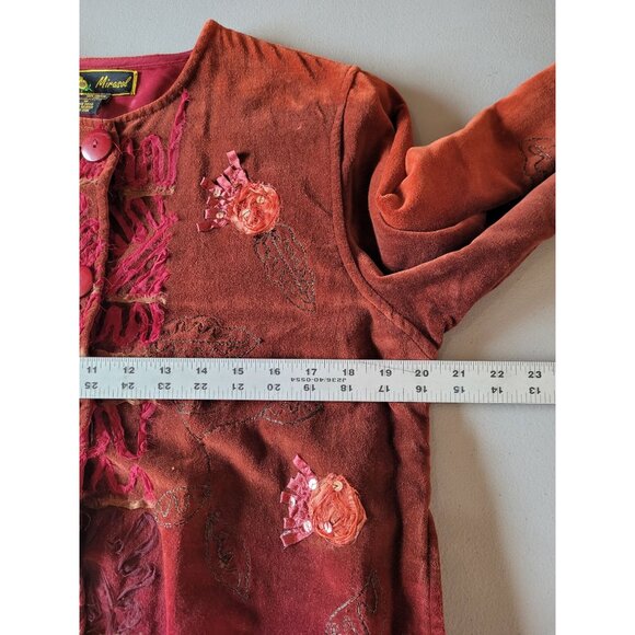 Mirasol Vintage Blazer Jacket M Velvet Ribbon Fringe Beads Sequins Art to Wear O - Picture 10 of 11